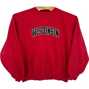 VTG y2k Men's Red Nike Center Swoosh Wisconsin Badgers Crewneck Sweatshirt Sz L